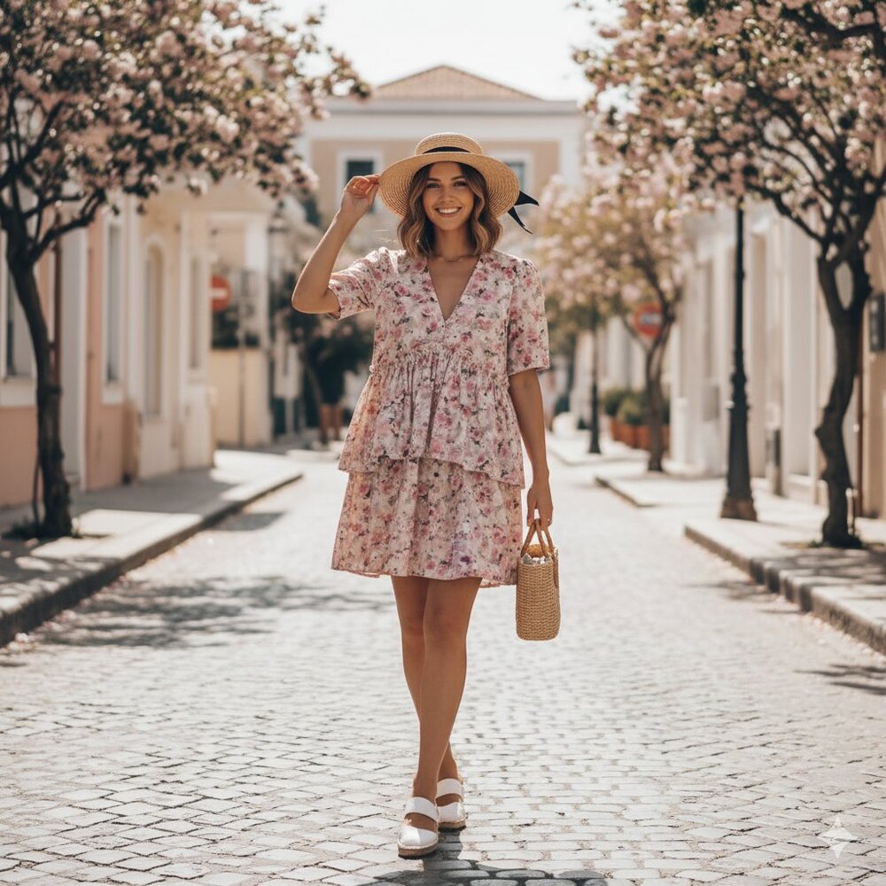 NWT GANNI Organic Cotton Flounce Mini Dress Print